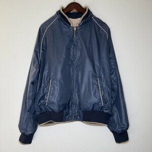 Vintage 90s Reversible Navy Beige Baseball Style Flight Bomber Jacket Unisex M/L